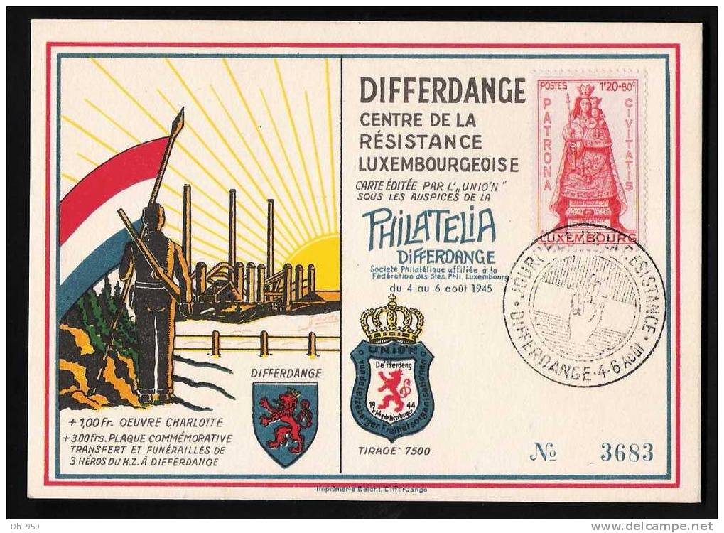 DIFFERDANGE CENTRE DE LA RESISTANCE LUXEMBOURGEOISE CARTE EDITEE PAR L´UNION - Commemoration Cards