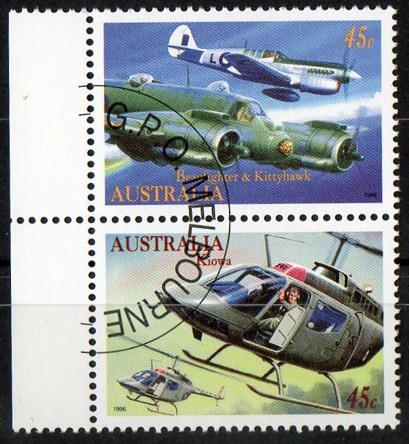 Australia 1996 Military Aviation CTO Pair Beaufighter & Kittyhawk, Kiowa Helicopters - Hélicoptères