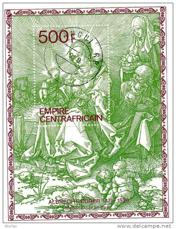 450.Todestag Maler Albrecht Dürer 1979 Zentralafrika 627 Als Block 67 O 2€ Madonna Auf Der Bank M/s Art Sheet Bf Africa - Centrafricaine (République)