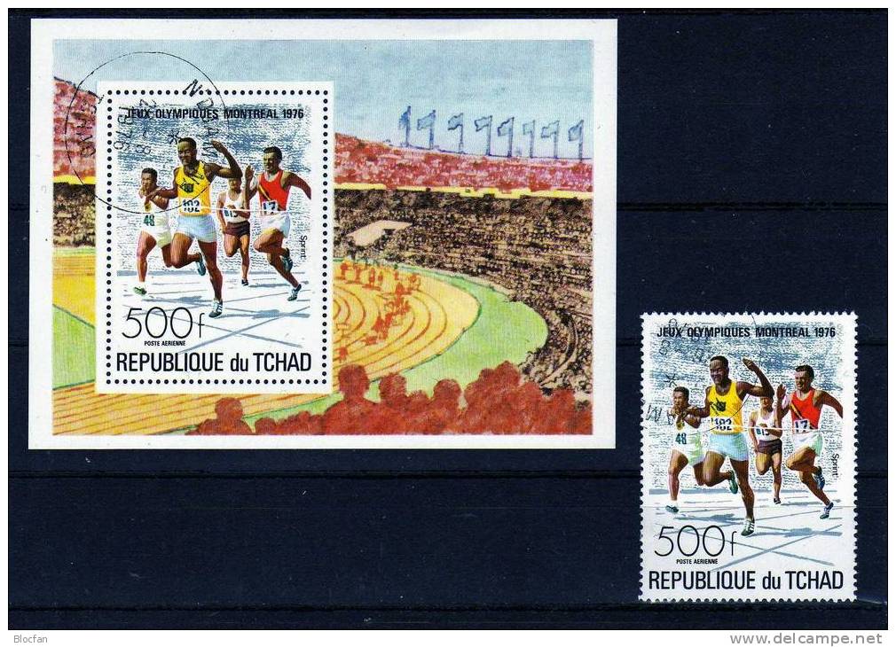 Sommer Olympia Montreal 1976 Sprinter Im Ziel Tschad 746 Plus Block 65 O 6€ Olympic Bloc Sport Sheet From Africa - Chad (1960-...)