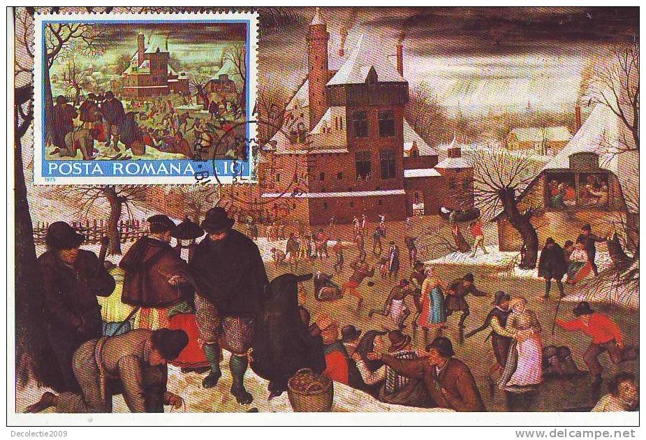 M256 Romania Maximum Card Romania Painture Pieter Brueghel Young Winter Ice Skating Perfect Shape - Impresionismo