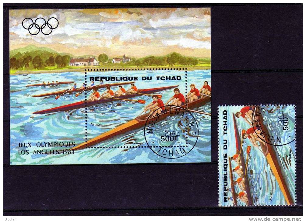 Sommer-Olympiade Los Angeles 1984 Rudern Mit Steuermann Tschad 1060 Plus Block 221 O 7€ Olympic Bloc Sheet From Africa - Tchad (1960-...)