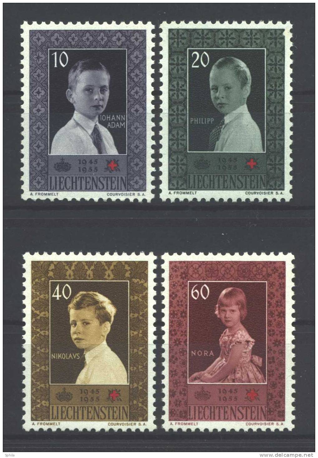 Liechtenstein 1955 Liechtenstein Red Cross 10th Anniversary MNH, 20 Rp And 40 Rp Small Faults; Michel # 338-41 - Neufs