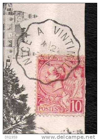 CONVOYEUR NICE A VENTIMILLE 1904 SUR CARTE  MONACO CASINO JARDIN POUR BEZIERS HERAULT - Postmarks