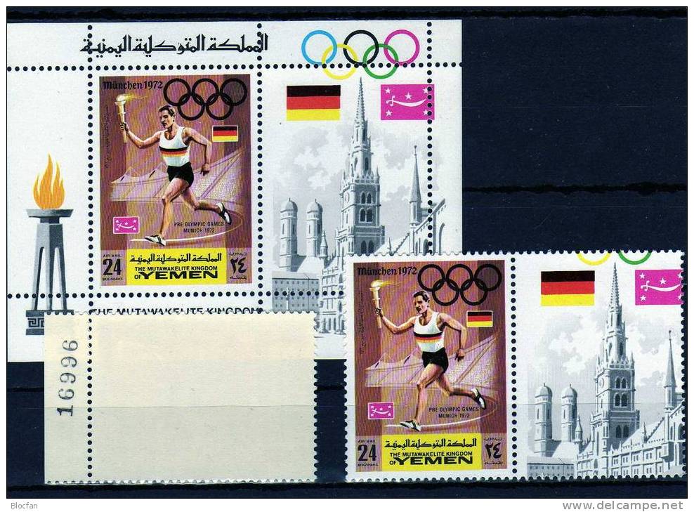 Sommerolympiade München 1972 Frauenkirche KD Jemen 762,ZD+Block 157 ** 27€ Bloque Hoja Bloc Hb Ms Olympic Sheet Bf Yemen - Jemen