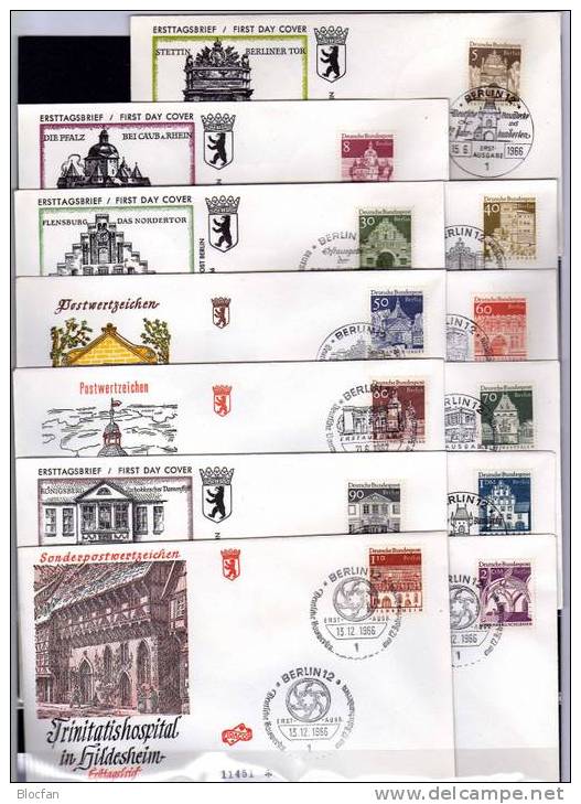 Set Berlin 270-285 + 12 FDC Große Bauwerke Deutschlands Auf Verschiedenen Briefen 75€ - Verzamelingen (in Albums)