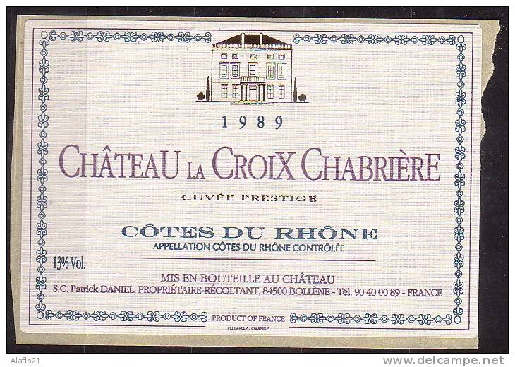 ETIQUETTE CHATEAU CROIX CHABRIERE 1989 - Côtes Du Rhône