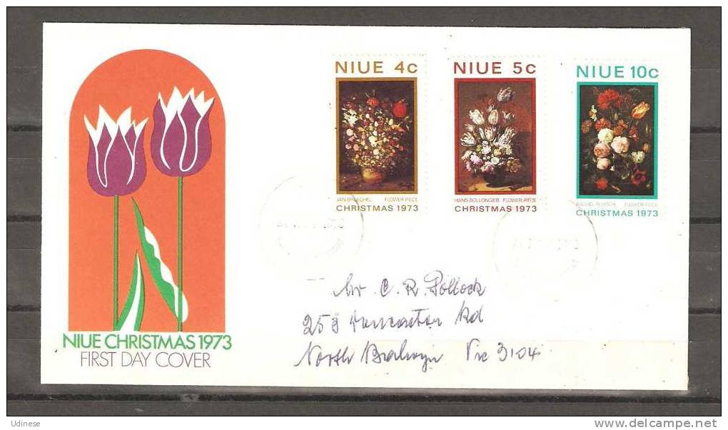 NIUE 1973 - CHRISTMAS - FLOWERS - CPL. SET ON FDC - Niue