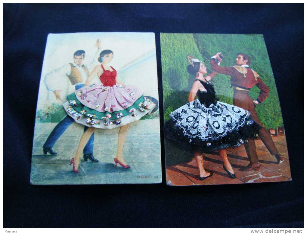 2 Cpa Brodees -danse Espagnole-editeur Cp -creation Cely Marcel Pendaries A Lafitte - Bordados