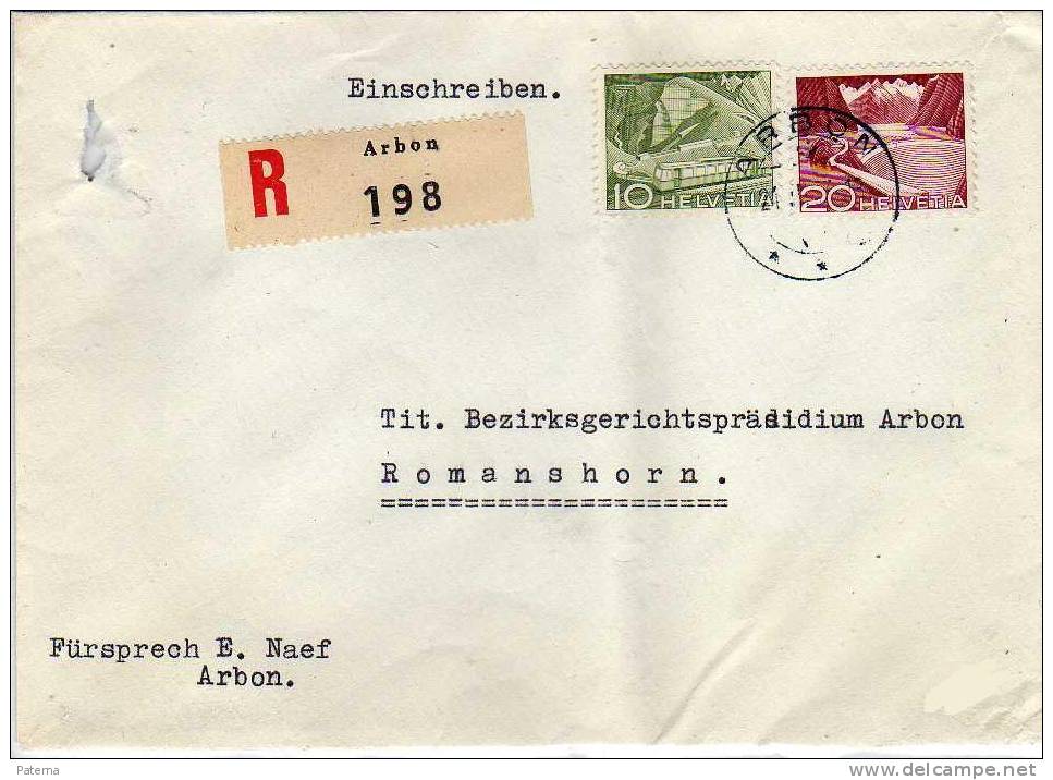 Carta, ,certificada ARBON 1953, (Suiza) Cover, Letter, Lettre - Brieven En Documenten