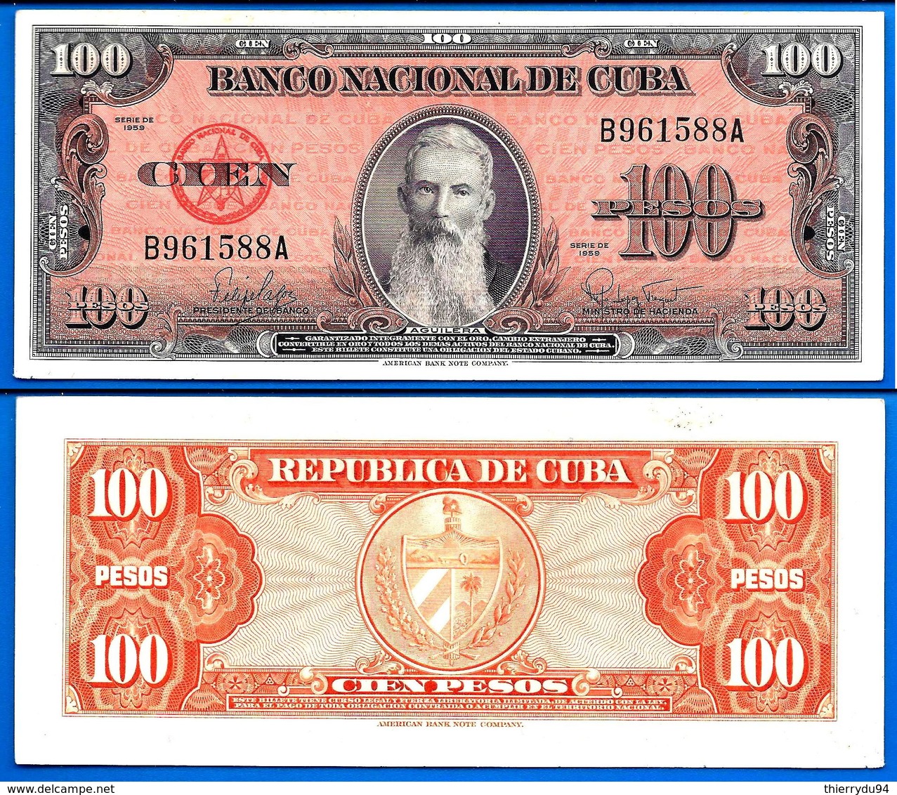 Cuba 100 Pesos 1959 UNC NEUF Que Prix + Port Aguilera Peso Centavos Kuba Caribe - Cuba