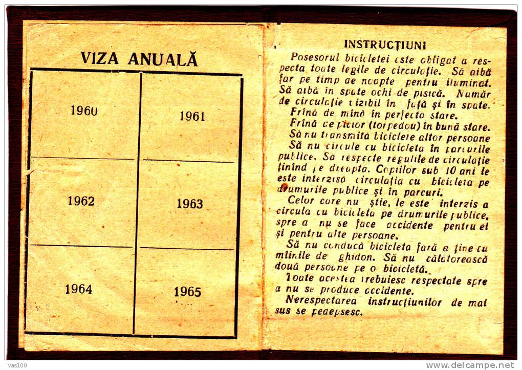 Permit Traffic To Bike! 1959 Very Rare !! RRR !! - Romania - Vélo