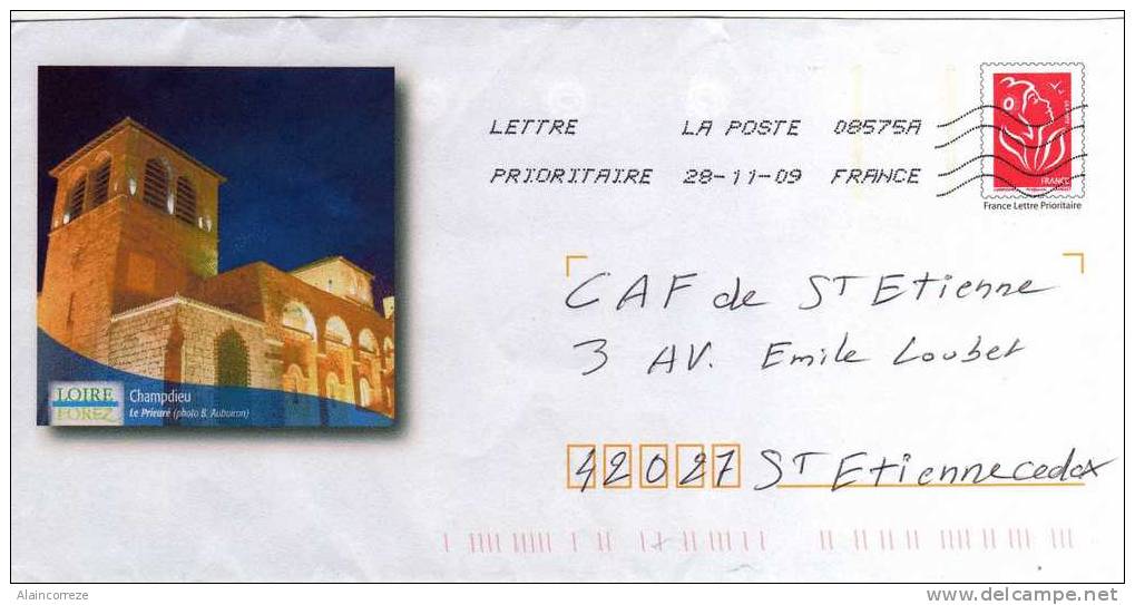 Entier Postal PAP Local Personnalisé Loire Forez Champdieu Le Prieuré La Nuit - Prêts-à-poster:Overprinting/Lamouche