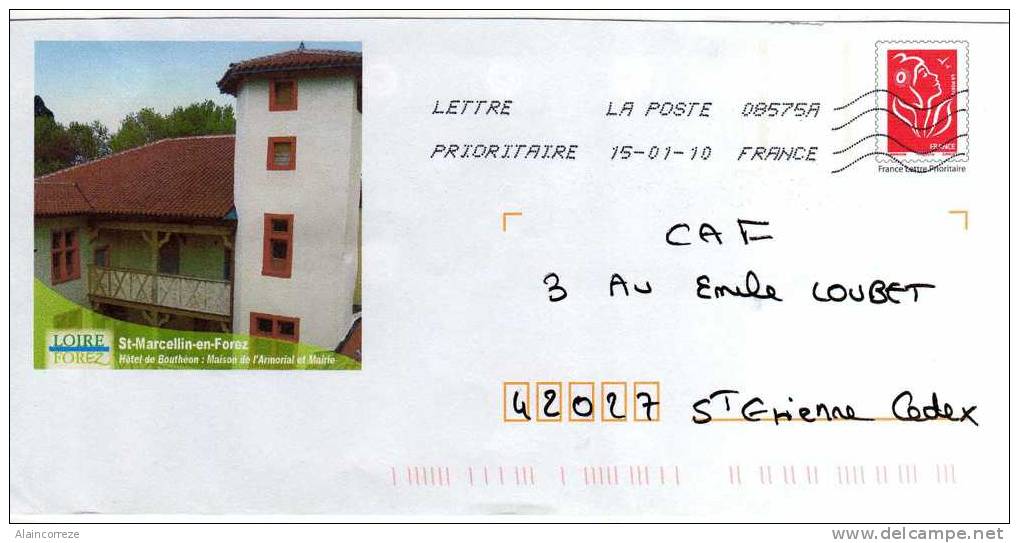 Entier Postal PAP Local Personnalisé Loire Forez St Marcellin En Forez Hotel De Bouthéon Maison De L'Armorial - Prêts-à-poster:Overprinting/Lamouche