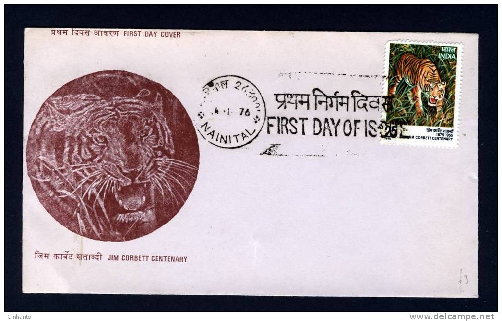 INDIA - 1976 BENGAL TIGER FIRST DAY COVER FDC - Big Cats (cats Of Prey)