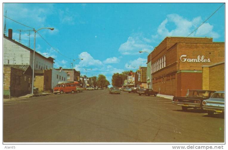 Park Falls Wisconsin, C1960s Vintage Chrome Street Scene, Nice Autos, Business Sign, On C1960s Postcard - Altri & Non Classificati