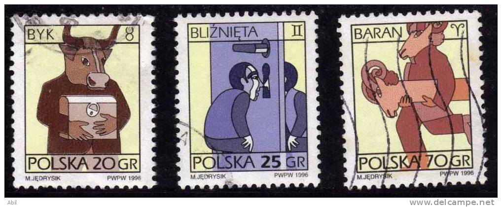 Pologne 1996 N°Y.T. : 33998a,3399a Et 3402a (fluo) Obl. - Oblitérés