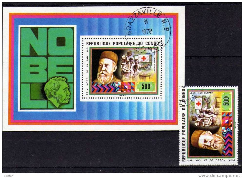 Motiv Lot Von 10 Blocks Und Bl.-Marken Kongo Block 10, 16, 21, 30 Und 126 O 20€ Nobel Roten Kreuz Rosen Sheet Of Congo - Sammlungen