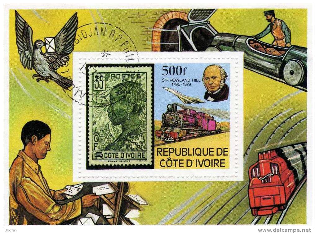 Todestag Sir Hill 1979 Elfenbeinküste Block 14 O 3€ Marke Auf Marke Ivoire #123 Eisenbahn M/s Train Sheet Bf Africa - Côte D'Ivoire (1960-...)