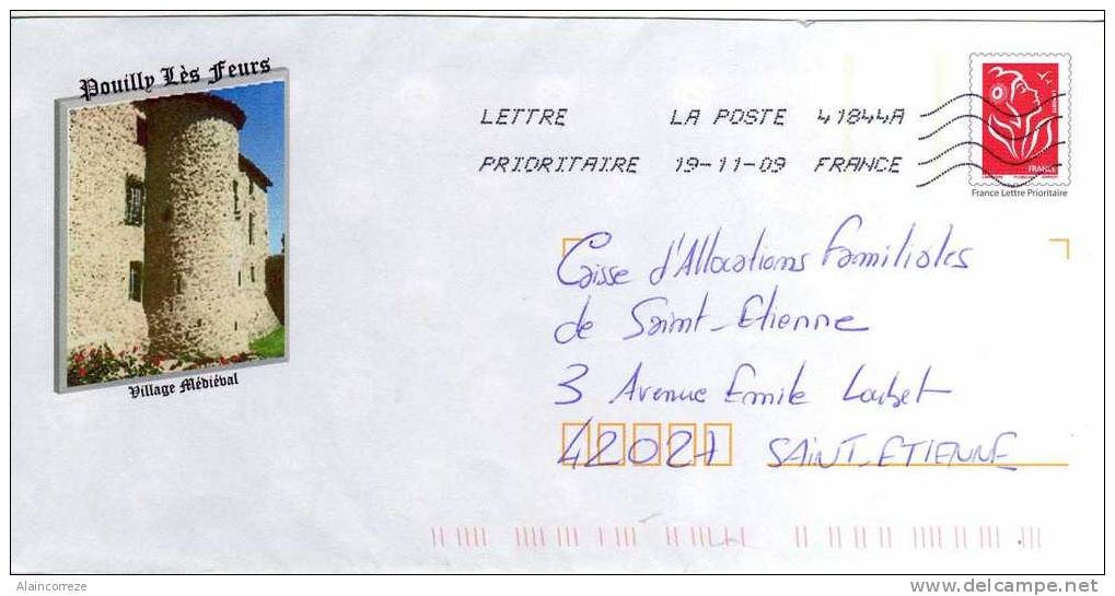 Entier Postal PAP Local Personnalisé Loire Pouilly Lès Feurs Village Médiéval - Prêts-à-poster: Repiquages /Lamouche