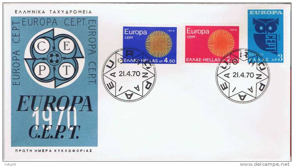 GR Griechenland 1970 Mi 1040-42 FDC EUROPA - Covers & Documents