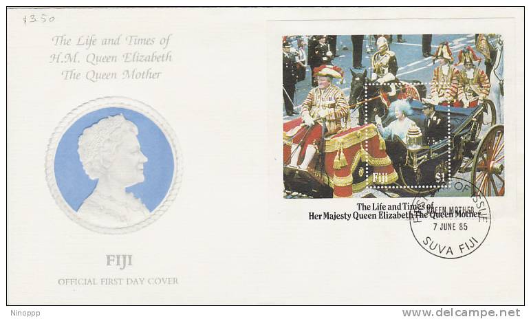 Fiji-1985 The Queen Mother Souvenir Sheet FDC - Fiji (1970-...)