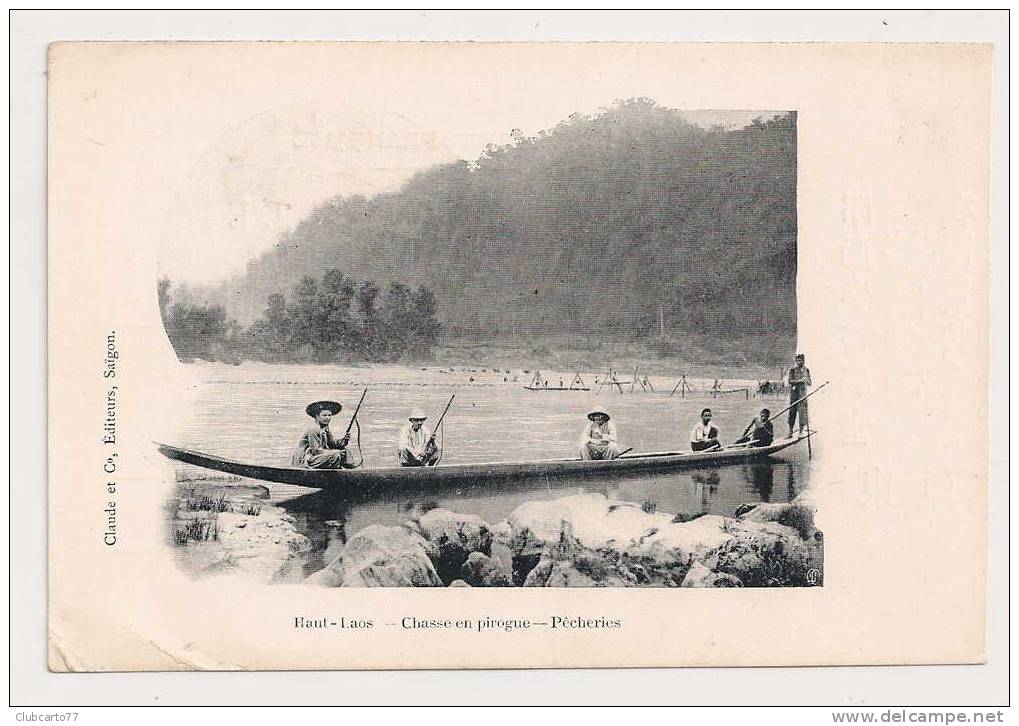 Haut-Laos : Colons Chassant En Pirogue Pêcherie En 1905 (animée). - Laos