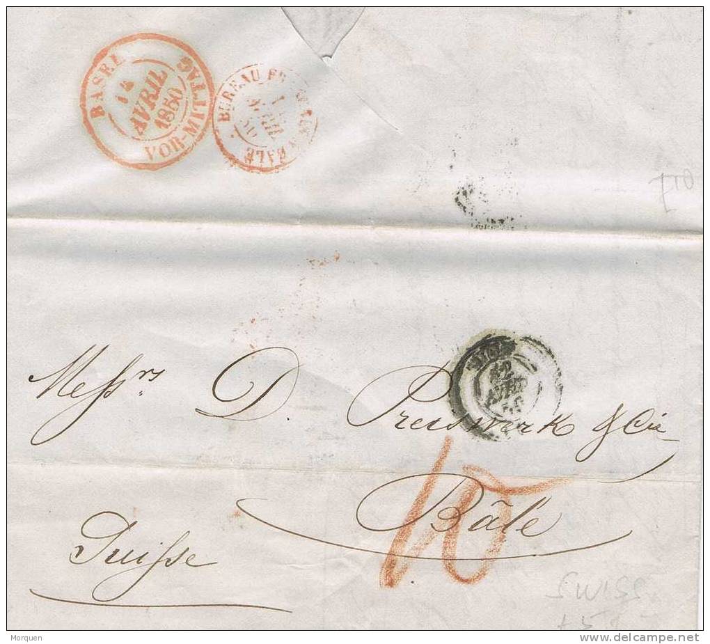 Carta LYON (France)  1850 A Suiza - 1849-1876: Periodo Clásico
