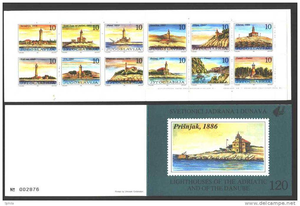 Jugoslawien – Yugoslavia 1991 Lighthouses Of Adriatic And Danube Booklet MNH, 5 X; Mi. 2490-01 (MH 4) - Booklets