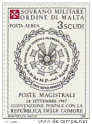 SMOM-Air Mail-1988 Postal Convention With Comores Islands A37 MNH - Malte (Ordre De)