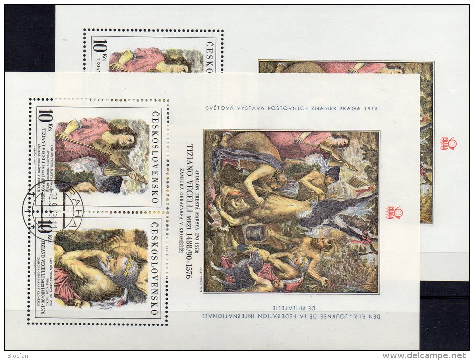 Gemälde Tizian Expo PRAGA 1978 CSSR Block 37+38 O 42€ Plus E-Karte Apollo Begleiter Midas Art Bloc Painting Sheet Of CSR - Usados