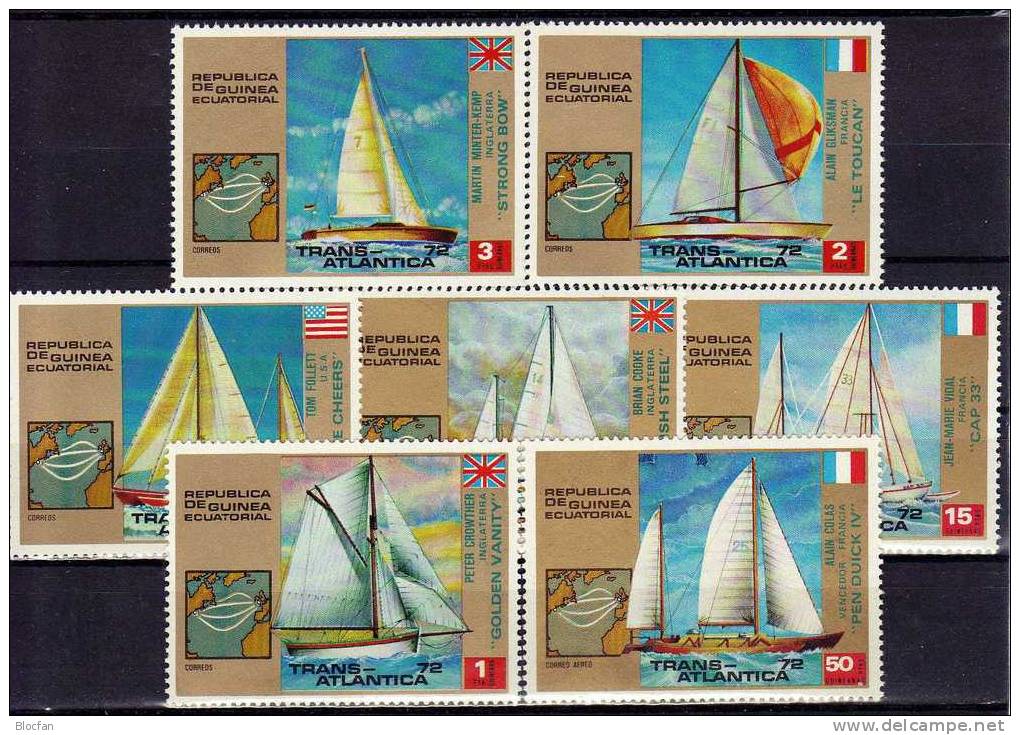 Segeln über Antlantik 1973 Guinea Äquatorial 200/6 Plus Kleinbogen ** 45€ Transantlantik Segelregatta Sheetlet Of Africa - Lots & Kiloware (mixtures) - Max. 999 Stamps