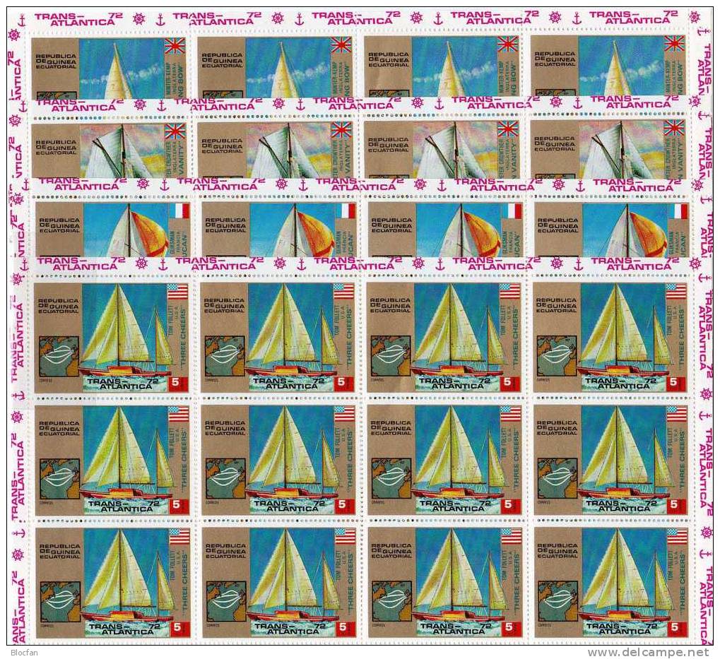 Segeln über Antlantik 1973 Guinea Äquatorial 200/6 Plus Kleinbogen ** 45€ Transantlantik Segelregatta Sheetlet Of Africa - Vrac (max 999 Timbres)