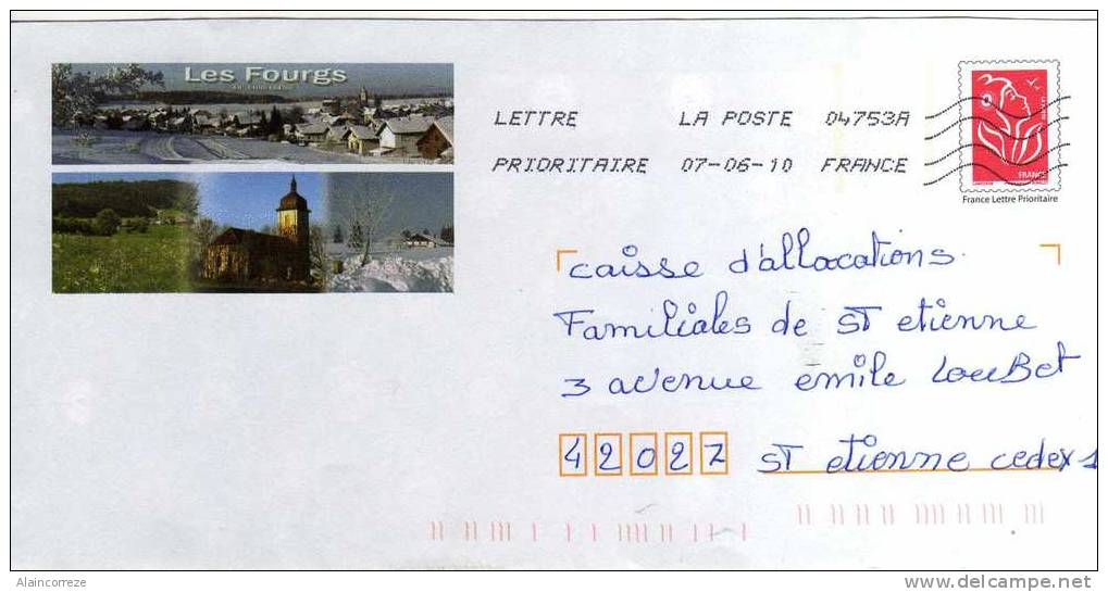 Entier Postal PAP Local Personnalisé Doubs Les Fourgs église - Prêts-à-poster: Repiquages /Lamouche