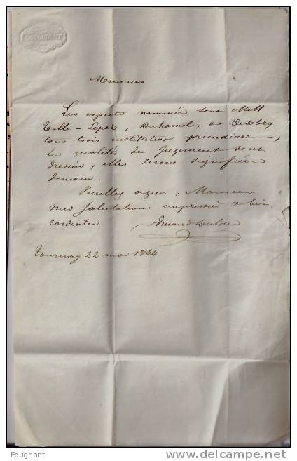 BELGIQUE : 1844:Précurseur:TOURNAY Pour YPRES.Cachets Tournay Et Ypres Double Cercle Rouge.Avec Texte. - 1830-1849 (Unabhängiges Belgien)