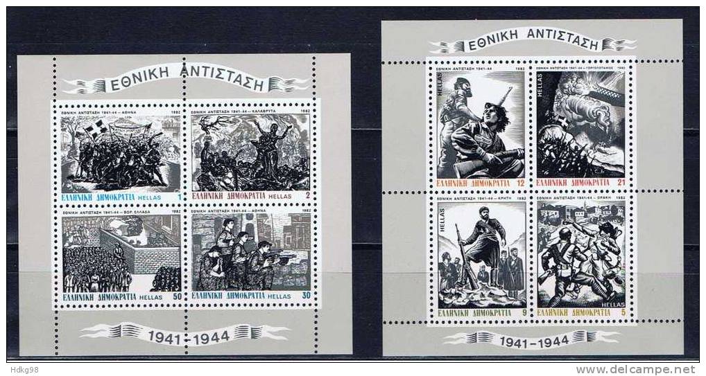 GR Griechenland 1982 Mi Bl. 2-3 1495-1502 Mnh Widerstand 1941-44 - Unused Stamps