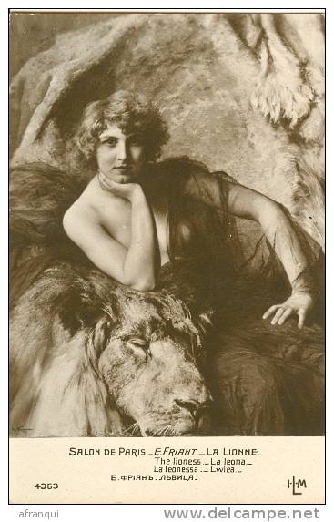 THEMES- Animaux - Ref  B53- Arts - Tableau -salon De Paris - E Friant - La Lionne  -carte Bon Etat - - Lions