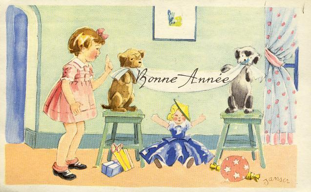 Illustrateur Janser - Enfants Fillette Poupée Dressage Chiens - Janser