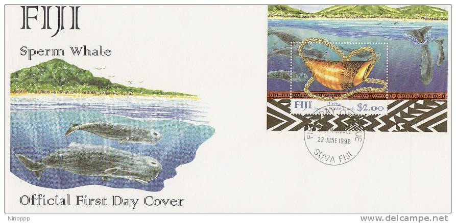 Fiji-1998 Sperm Whale Mini Sheet  FDC - Fishes