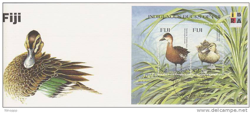 Fiji-1999 Indigenous Ducks Souvenir Sheet FDC - Anatre