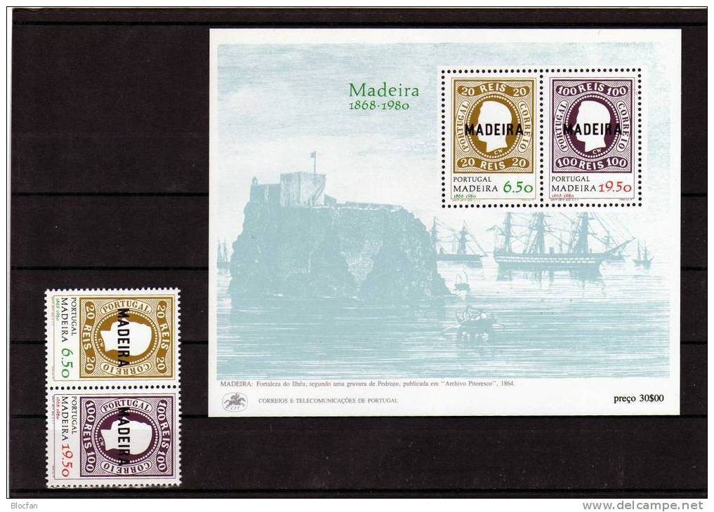 Erste Europäische Marken Der Insel Madeira 62/3+ Block 1 ** 10€ Schiffe Im Hafen Stamp On Stamp - Madère