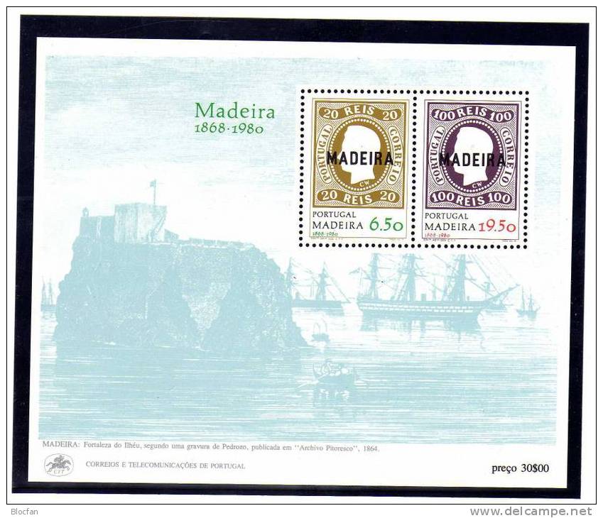 Erste Europäische Marken Der Insel Madeira 62/3+ Block 1 ** 10€ Schiffe Im Hafen Stamp On Stamp - Madère