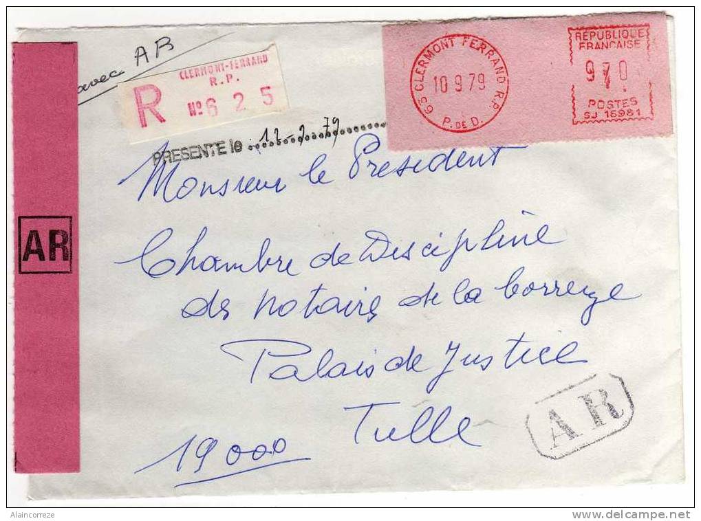 Vignette De Guichet Puy De Dôme Clermont Ferrand RP 1979 Lettre Recommandée Avec Cachet Acier Encadré AR - Lettres & Documents