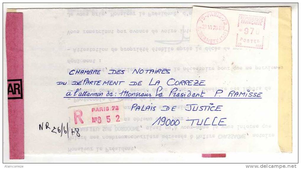 Vignette De Machine CAMP De Guichet Paris 72 De 1978 Lettre Recommandée Avec AR - Brieven En Documenten