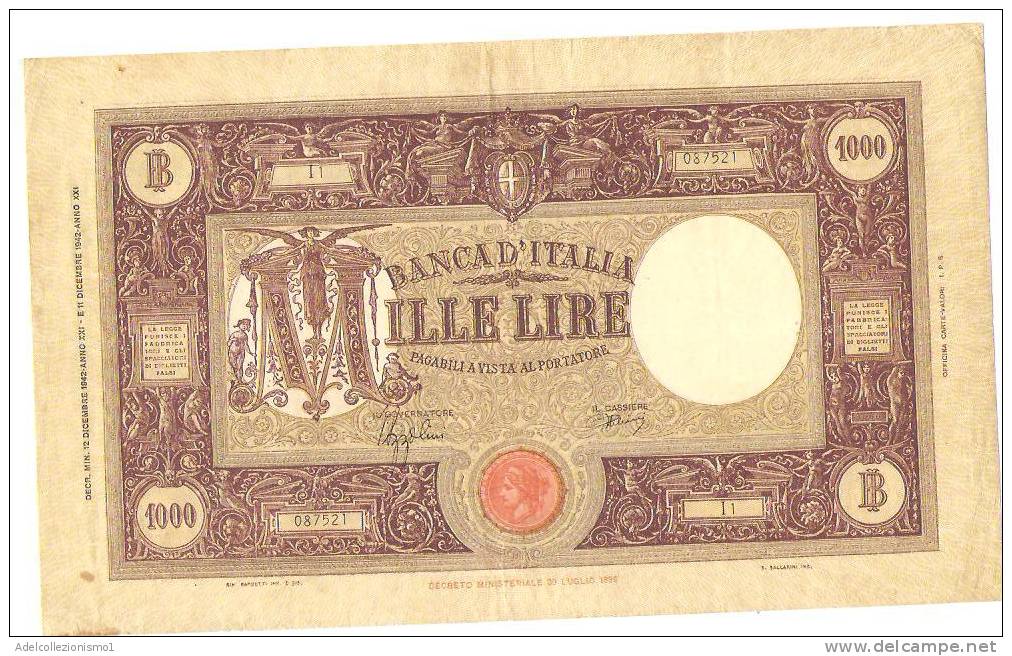 1802)splendida Banconota Da 1000 Lire M GRANDE 2° TIPO Del 12-12-1942 Vedi Foto SPL - 1000 Liras