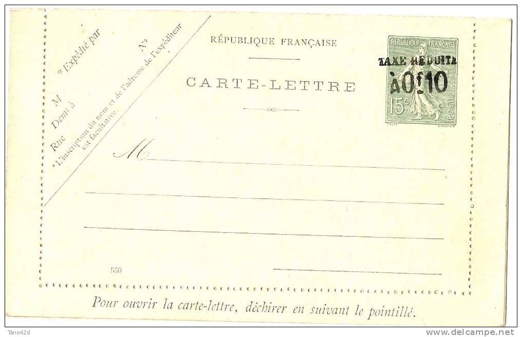 FRANCE - EP CARTE LETTRE SEMEUSE LIGNEE 15c SURC. TAXE REDUITE DATE 550 NEUVE - Letter Cards