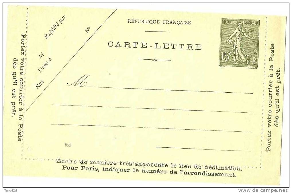 FRANCE - EP CARTE LETTRE SEMEUSE LIGNEE 15c INSCRIPTIONS SUR 3 MARGES DATE 841 NEUVE - Cartes-lettres