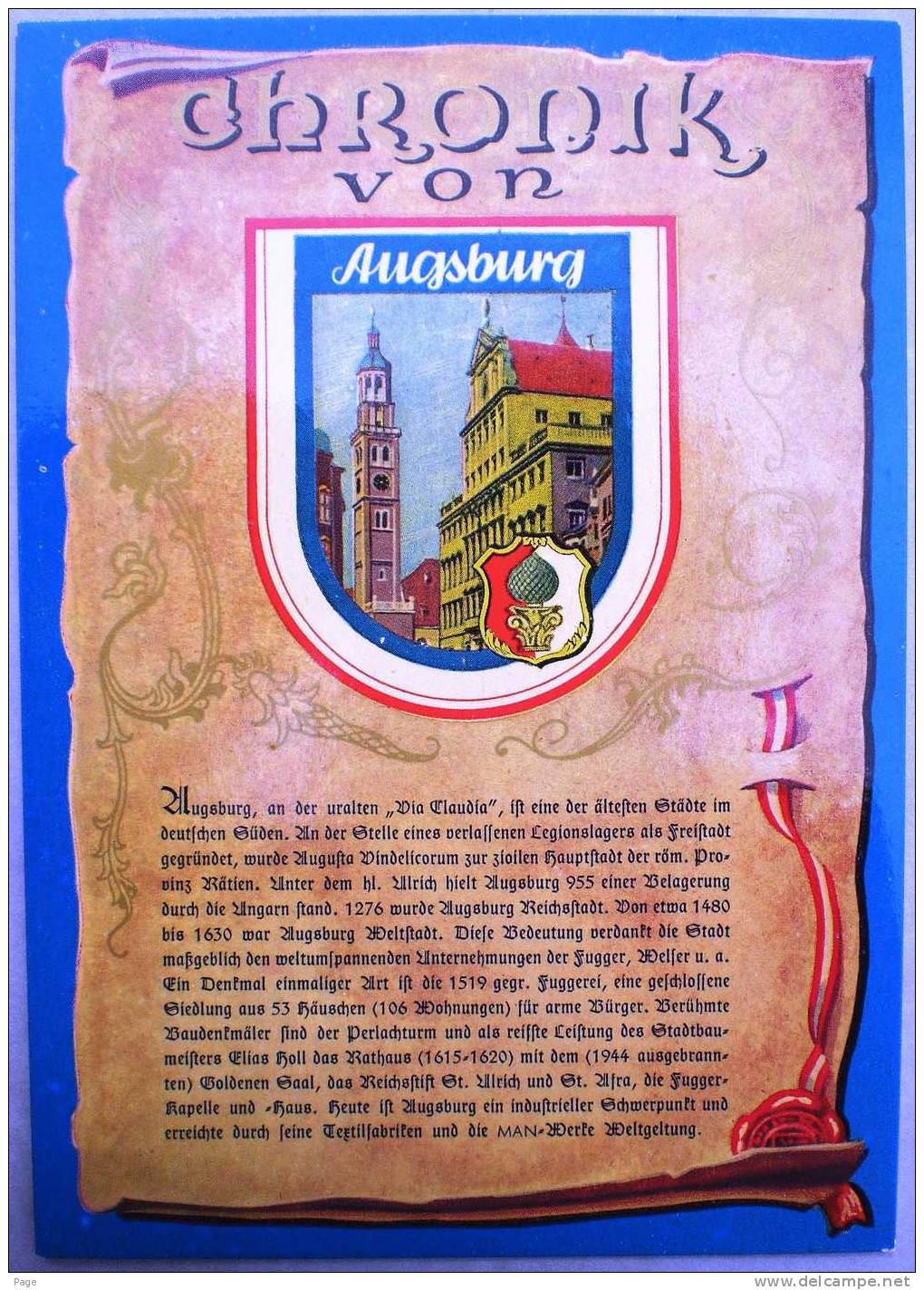 Augsburg,Chronik-Karte Mit Stadtwappen,1960 - Augsburg