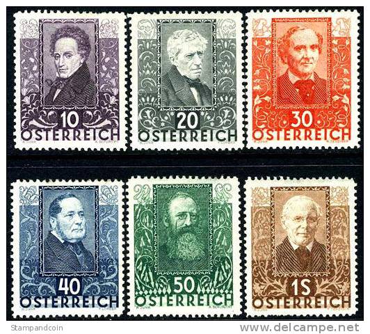 Austria B93-98 XF Mint Hinged Poets Semi-Postal Set From 1931 - Neufs