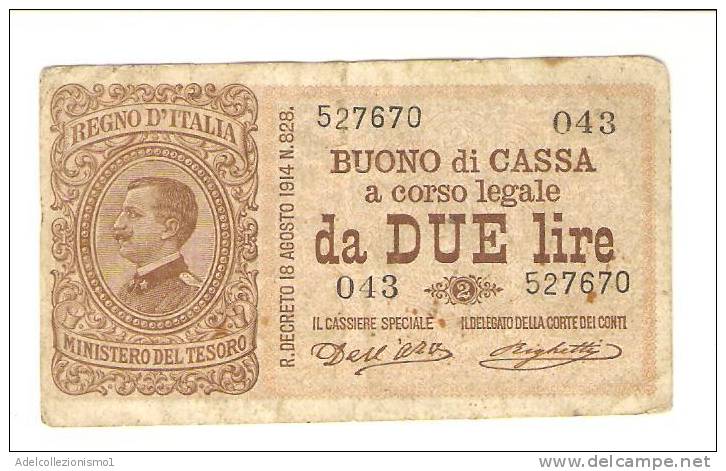 1778)splendida Banconota  Buono Di Cassa Da 2 Lire  V.E:III° Del 21-9-1914 Vedi Foto - Italia – 2 Lire